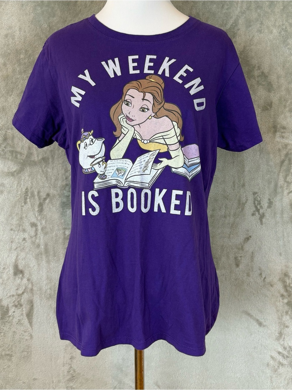 Disney Belle "My Weekend Is Booked" Princess Purple Graphic Tee Wmn’s L